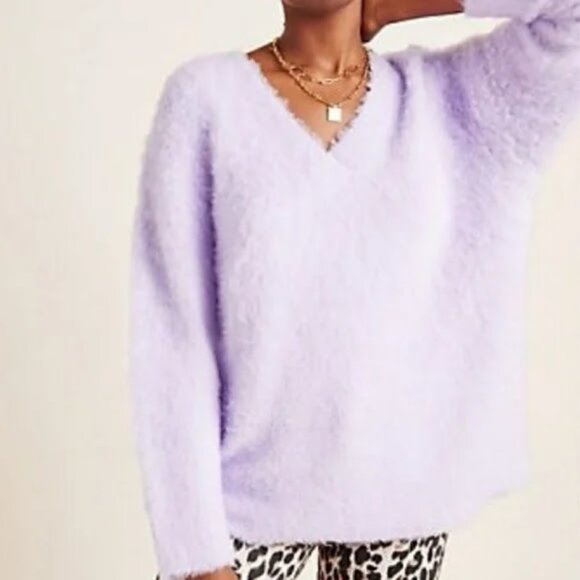 Anthropologie Women's Sweater Small Purple Simone Lavender Wool Alpaca Blend - Picture 2 of 7